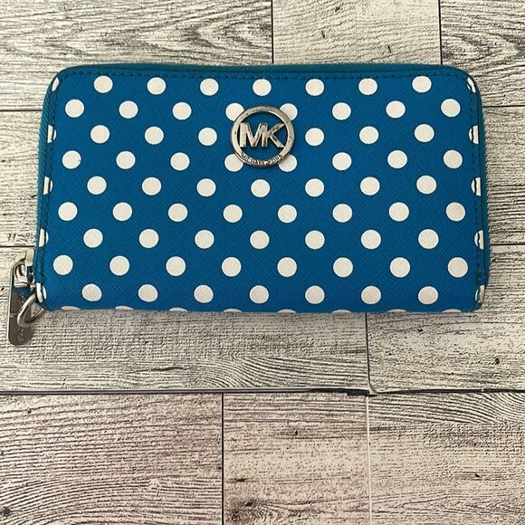 Michael Kors Blue and White Polka Dot Wallet - Picture 1 of 11